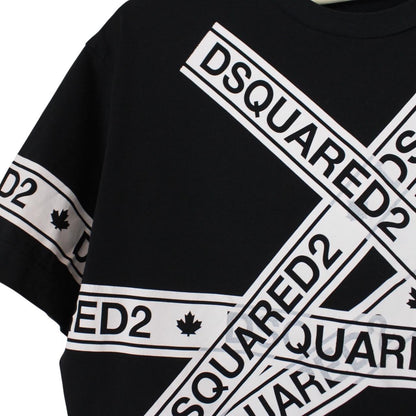 Dsquared2 Black and White Tape Logo Print Short Sleeve T-Shirt