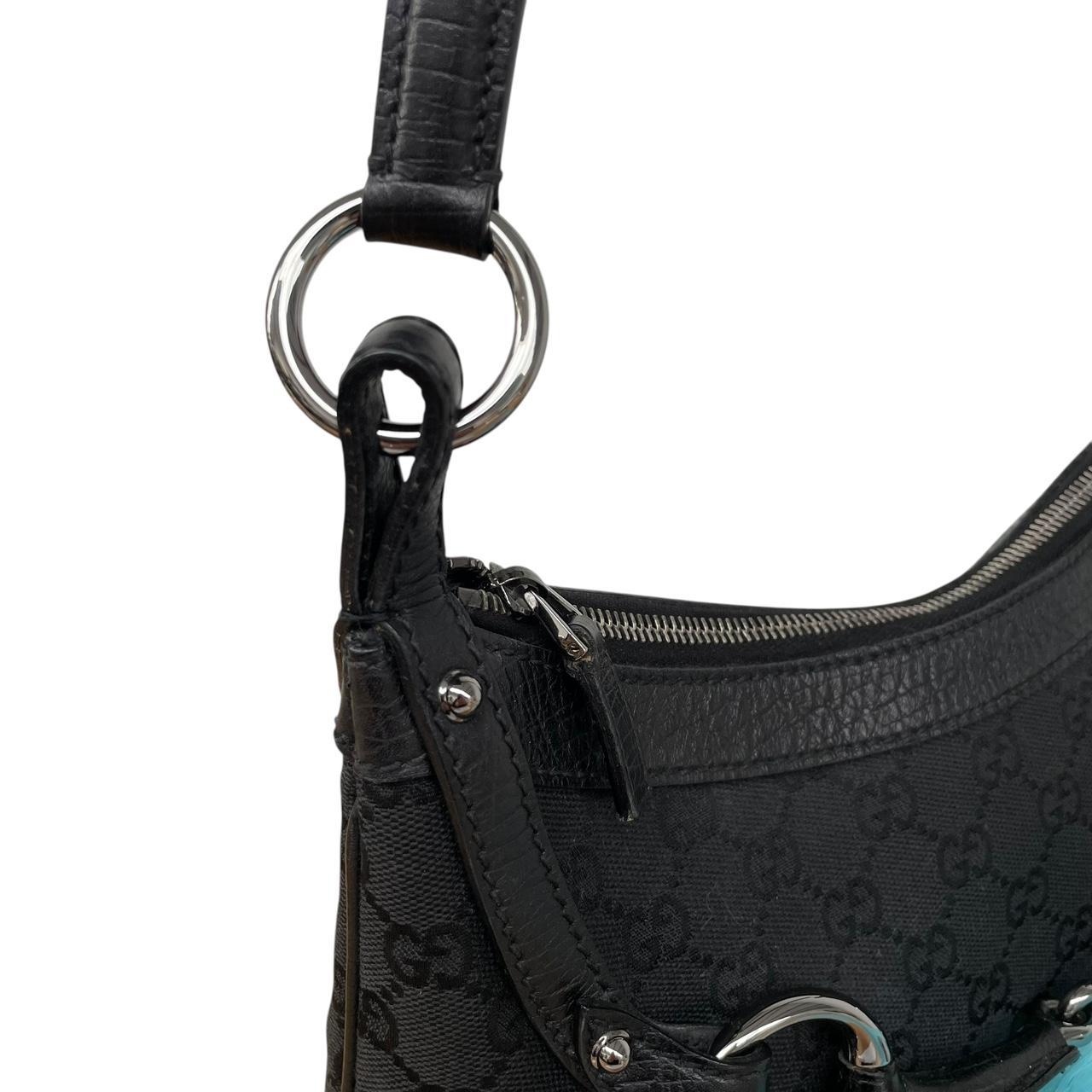 Gucci Black GG Monogram Canvas/Leather Horsebit Shoulder Bag