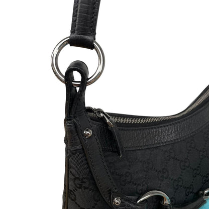 Gucci Black GG Monogram Canvas/Leather Horsebit Shoulder Bag