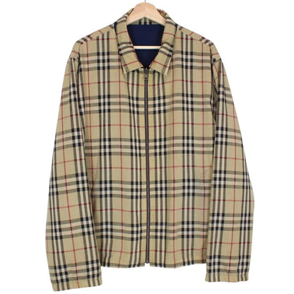 Vintage Burberry Tan Brown and Navy Blue Nova Check Reversible Harrington Jacket