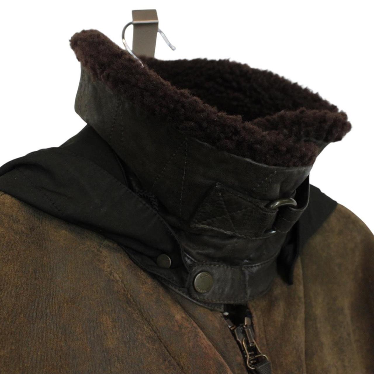 CP Company Brown Full Zip Leather Shearling Goggle Jacket