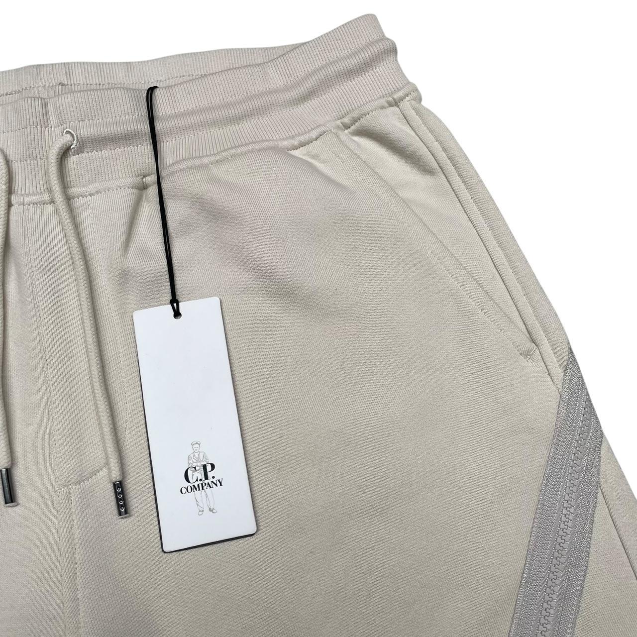 CP Company Beige Cotton Diagonal Fleece Lens Jogger Shorts