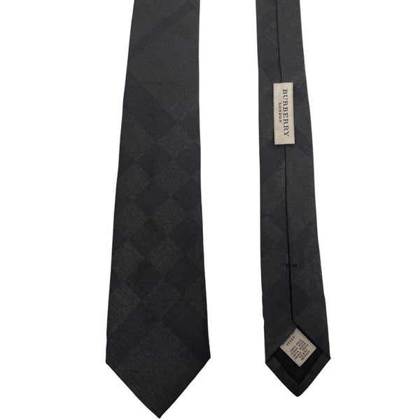 Burberry London Black and Grey Check Silk Tie