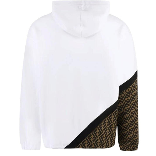 Fendi white hoodie featuring FF Zucca monogram pattern in cotton fabric.