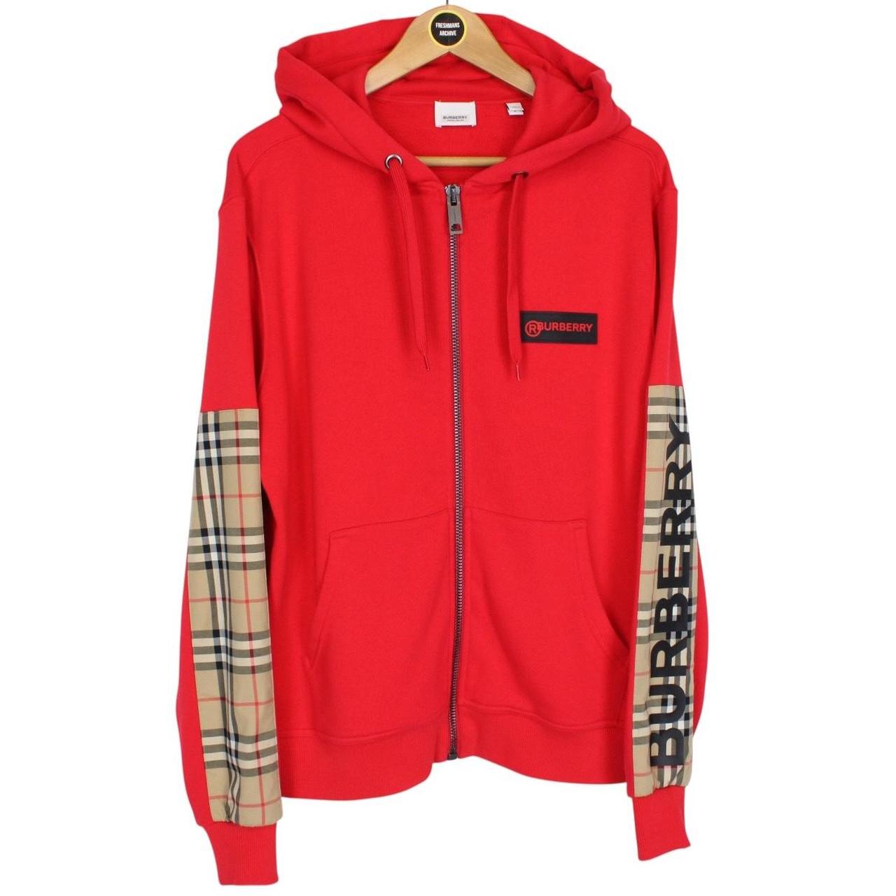 Burberry Red and Tan Nova Check Full Zip Aubree Hoodie Jumper