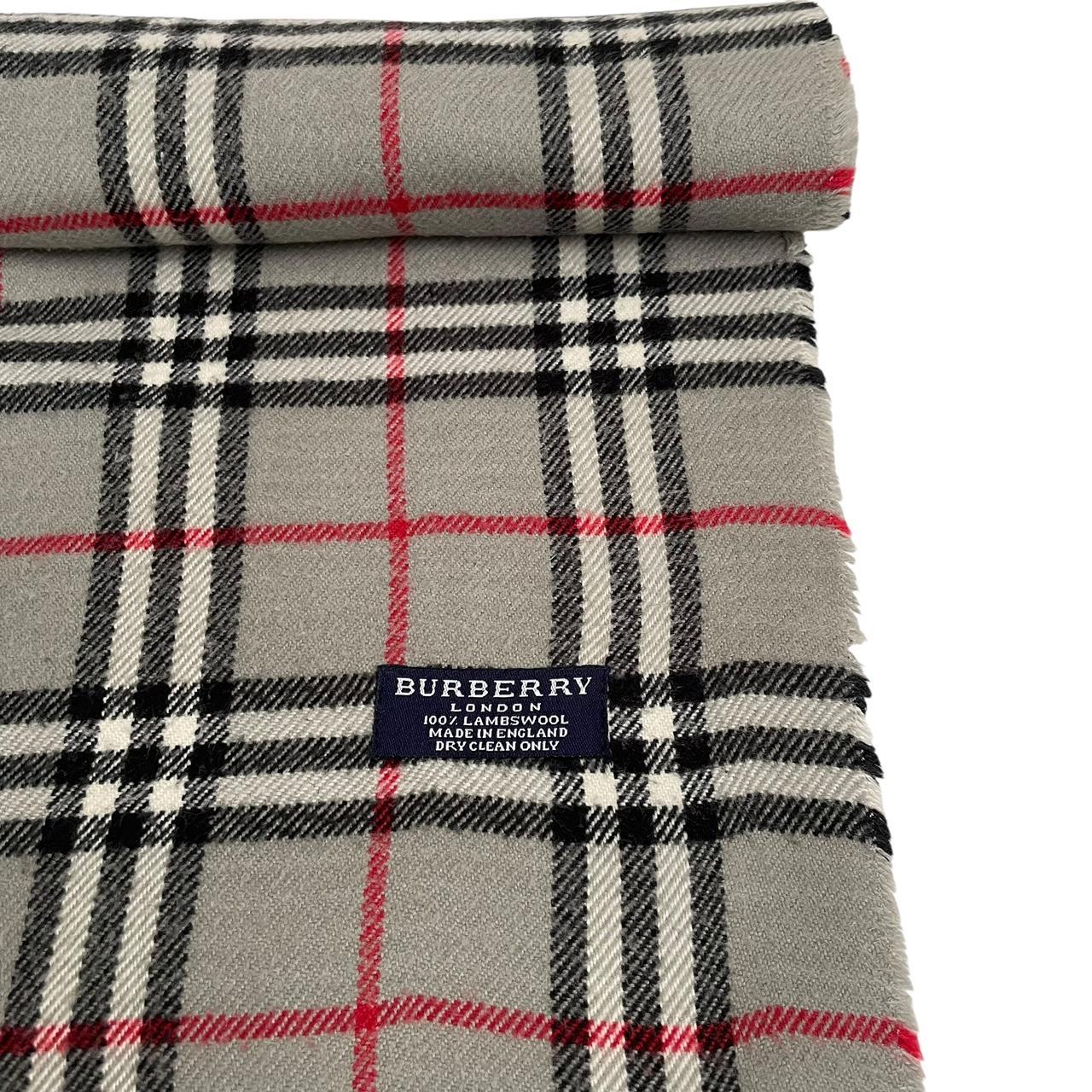 Vintage 90s Burberry Grey Nova Check Lambswool Scarf