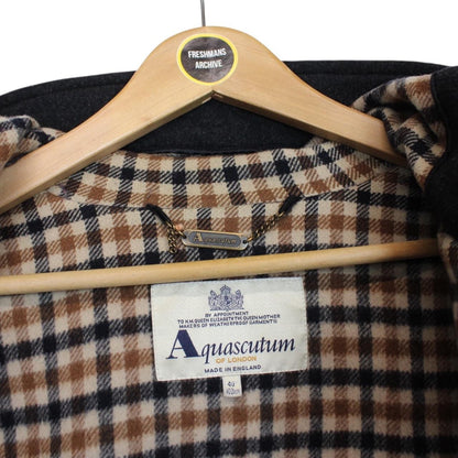 Vintage Aquascutum Dark Grey House Check Wool Blend Duffle Coat
