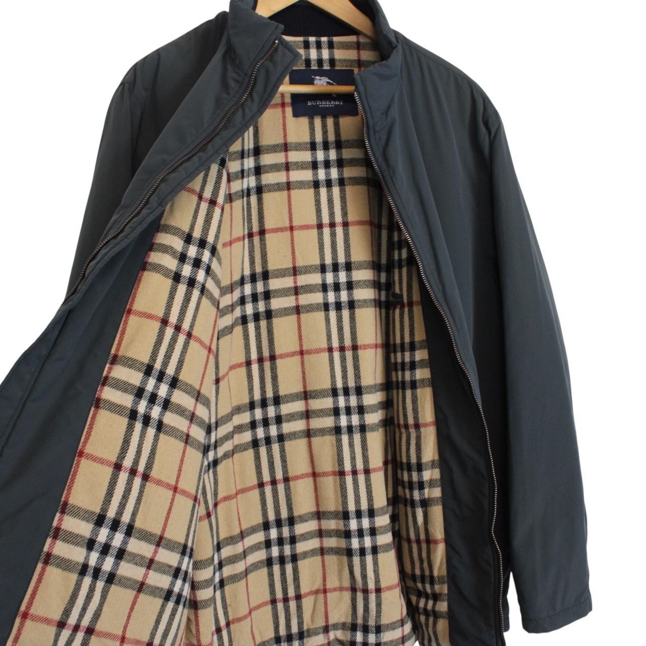 Vintage Burberry London Navy Blue Wool Nova Check Lined Nylon Blend Jacket