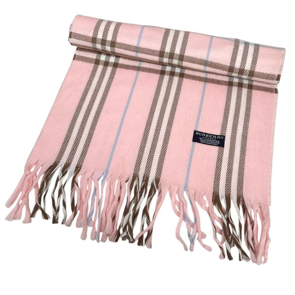 Vintage 90s Burberry Baby Pink Nova Check Lambswool Scarf
