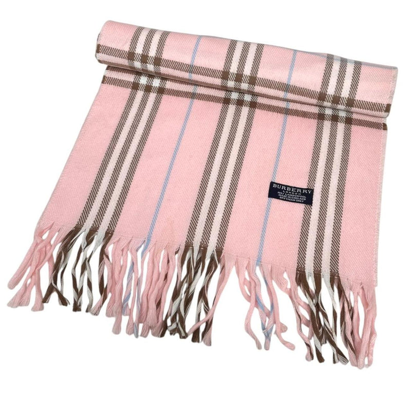 Vintage 90s Burberry Baby Pink Nova Check Lambswool Scarf