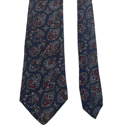 Burberry navy blue silk tie with vintage paisley print design.