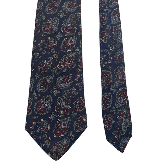 Burberry navy blue silk tie with vintage paisley print design.