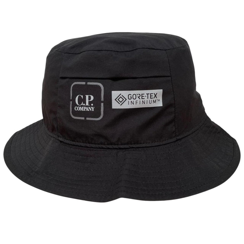 CP Company Metropolis Black Gore-Tex Infinium Logo Print Bucket Hat