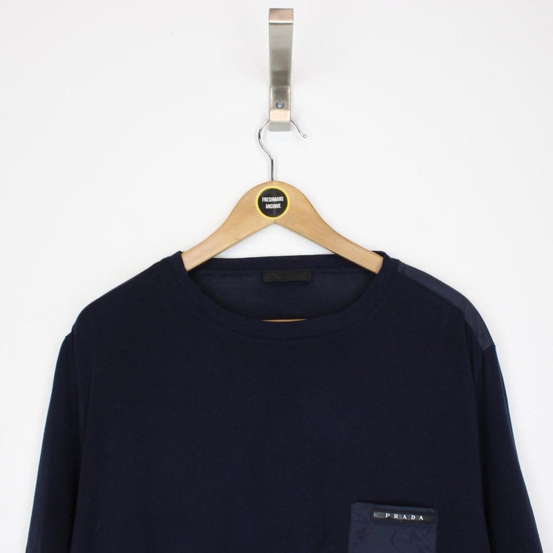 Prada 2019 Navy Blue Short Sleeve Nylon Pocket T-Shirt