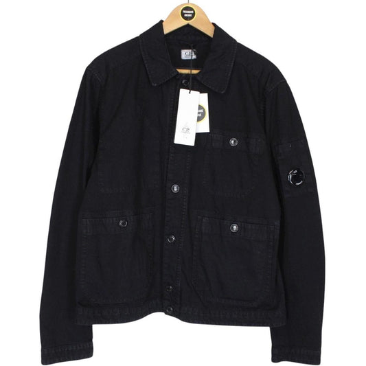 CP Company ‘Blu’ Navy Blue Garment Dyed Button Up Cotton Lens Overshirt