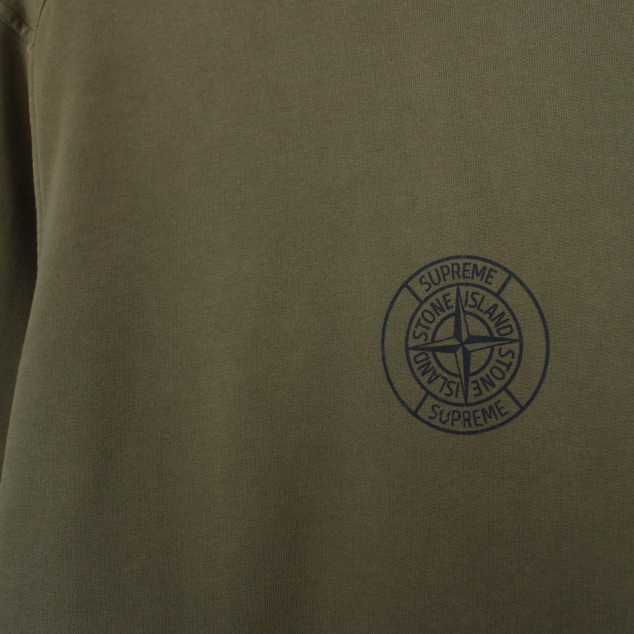 Stone Island x Supreme AW 2017 Olive Green Logo Print Hoodie Jumper