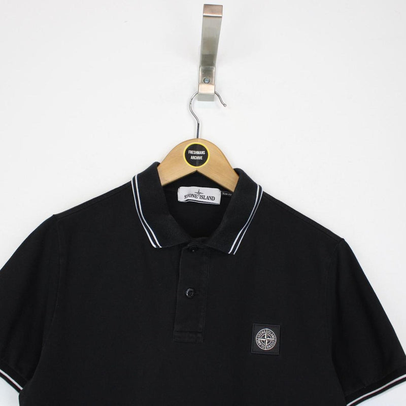 Stone Island Black and White Short Sleeve Compass Polo Shirt