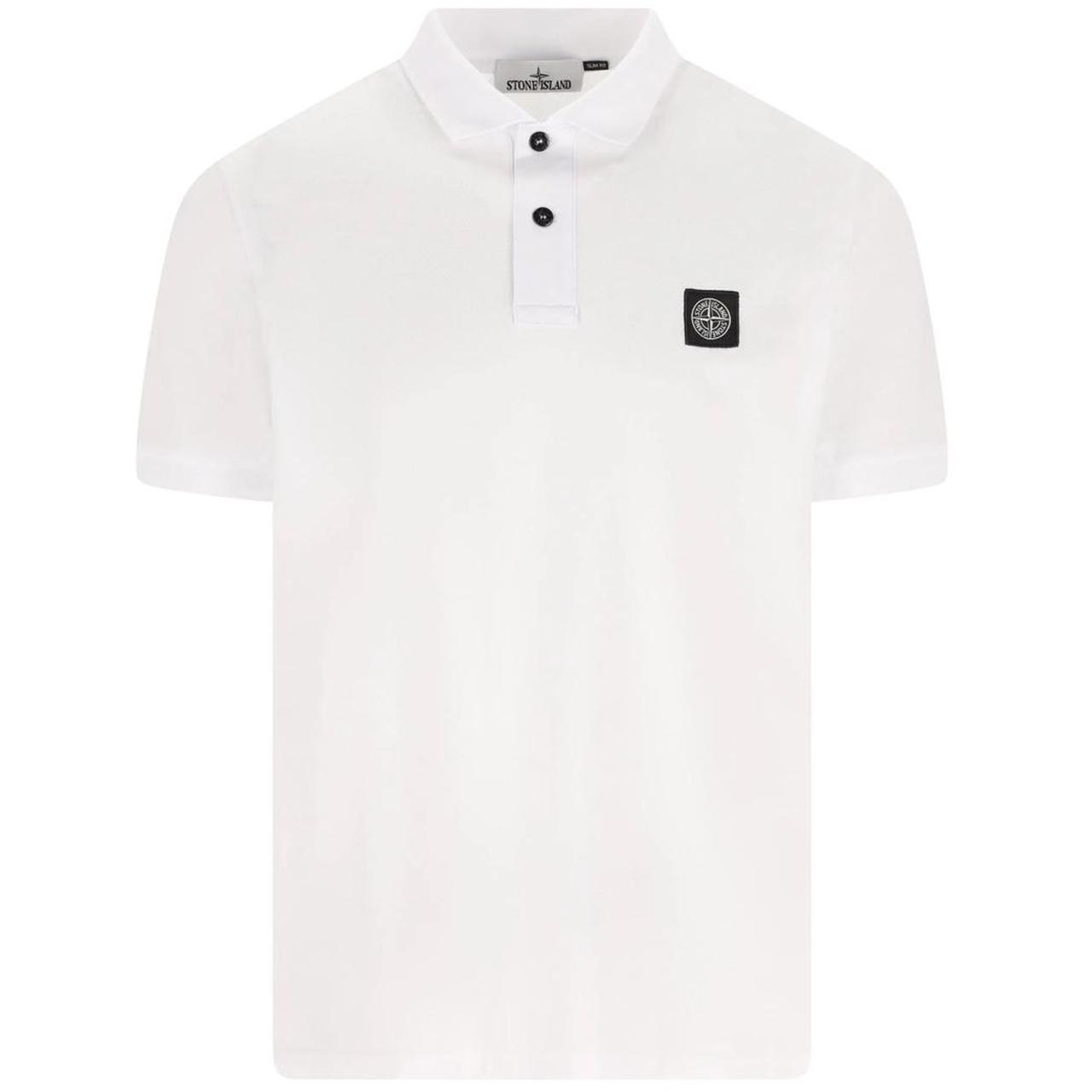 Stone Island White Short Sleeve Slim Fit Organic Cotton Polo Shirt