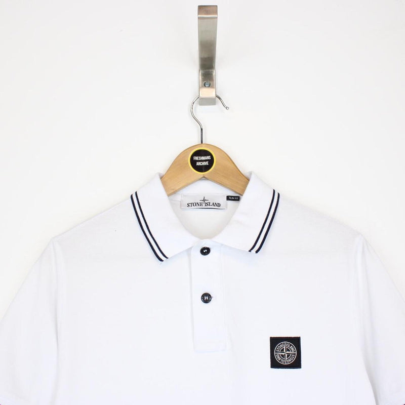 Stone Island AW 2022 White and Black Short Sleeve Compass Polo Shirt