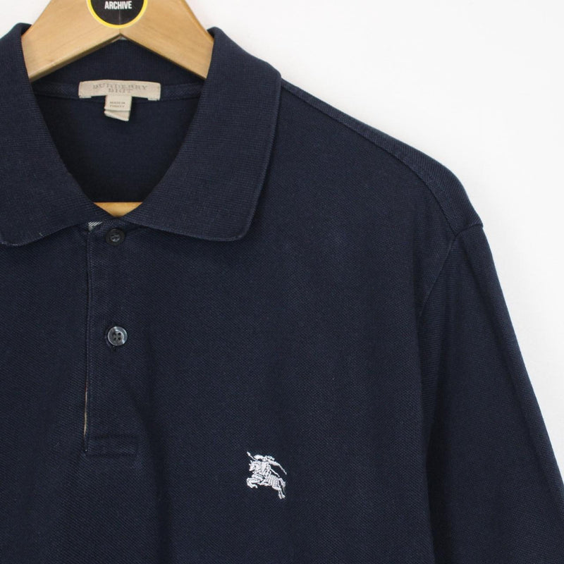 Burberry Brit Navy Blue Nova Check Detail Short Sleeve Cotton Polo Shirt