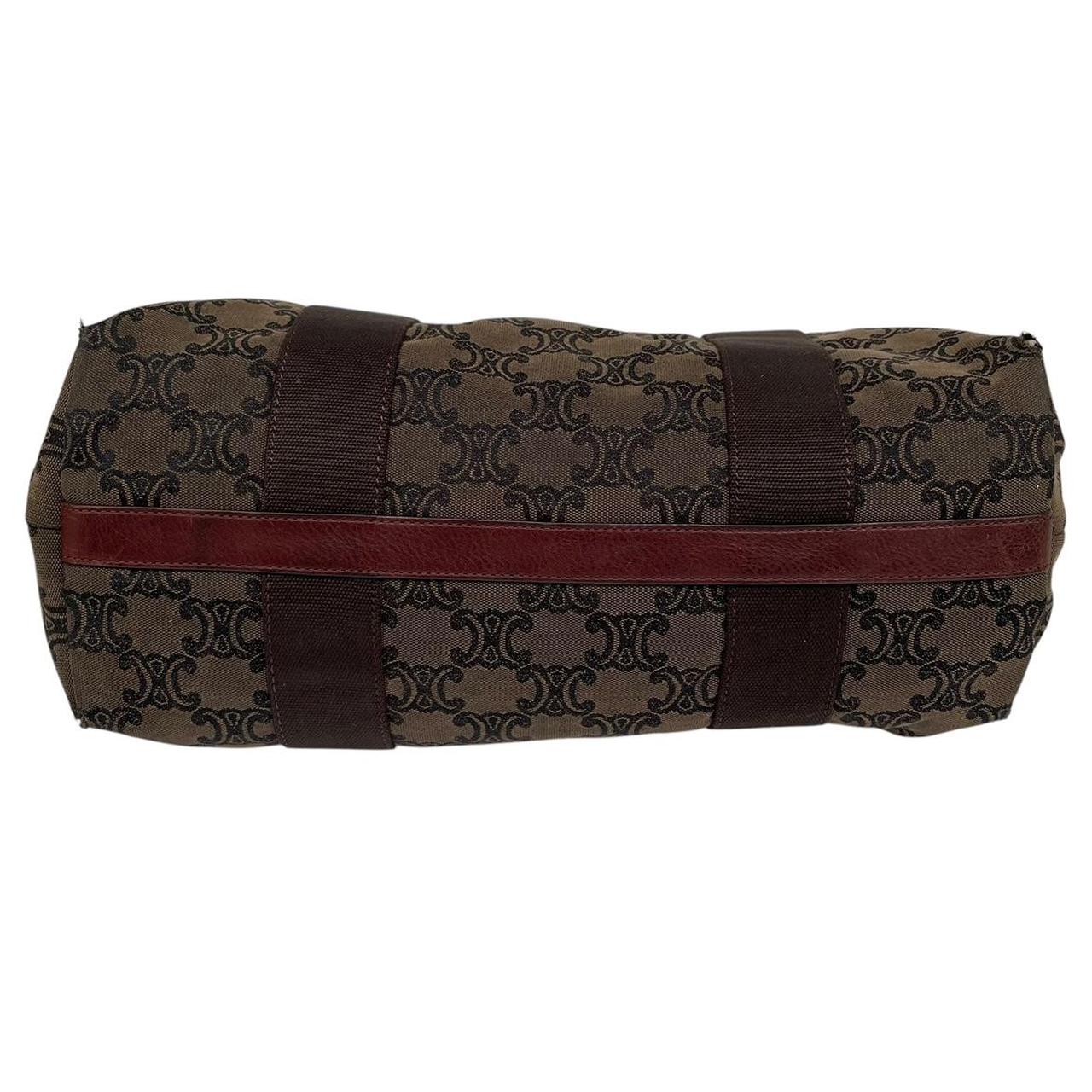CELINE brown duffel bag with Macadam Triomphe pattern and canvas material.