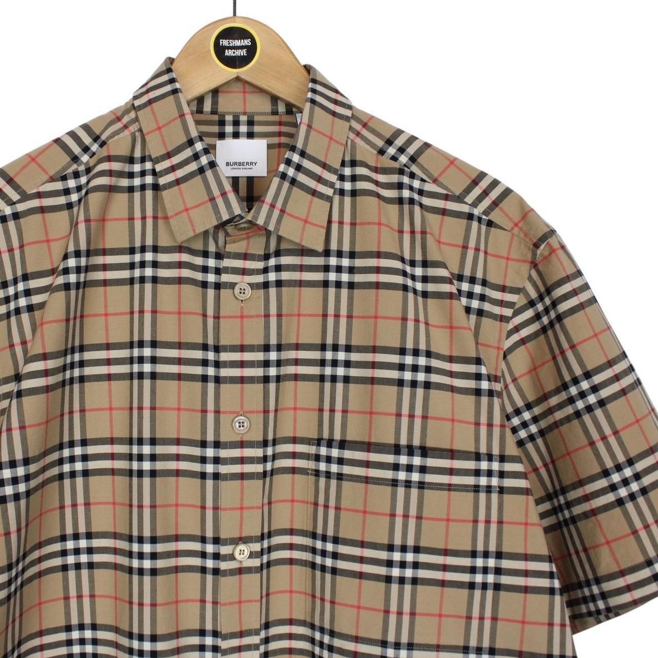 Burberry Tan Brown Nova Check Short Sleeve Poplin Cotton Shirt