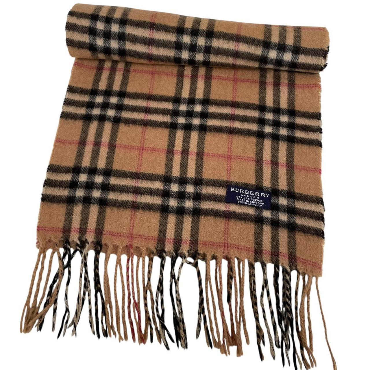 Vintage 90s Burberry Tan Brown Nova Check Lambswool Scarf