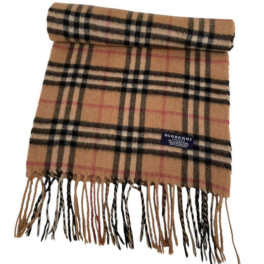 Vintage 90s Burberry Tan Brown Nova Check Lambswool Scarf
