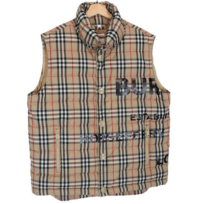 Burberry tan brown down gilet with Nova Check pattern and logo detail.