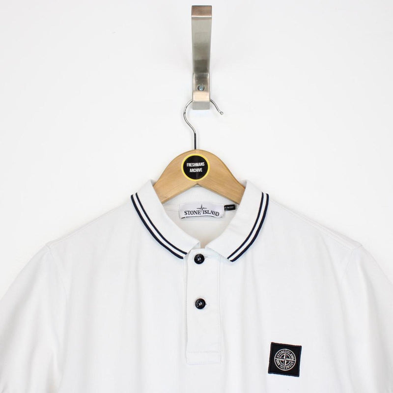 Stone Island White and Black Short Sleeve Compass Polo Shirt