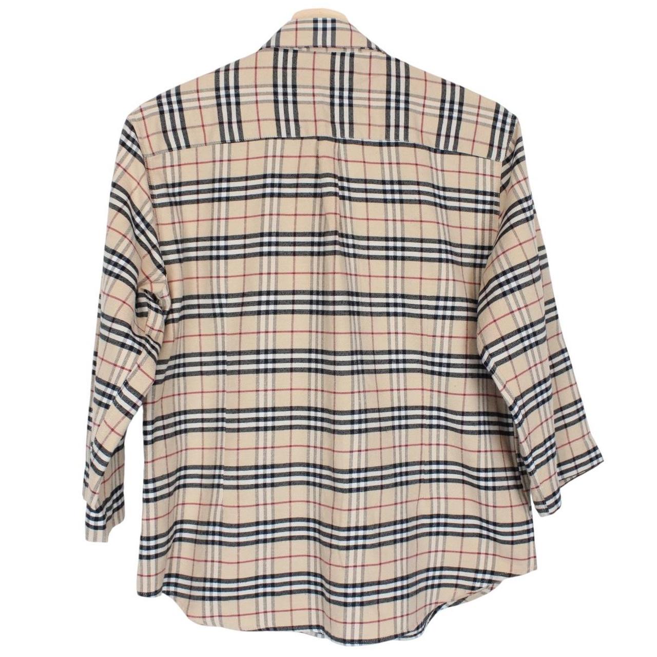 Vintage Burberry London Beige Nova Check 3/4 Sleeve Cotton Shirt