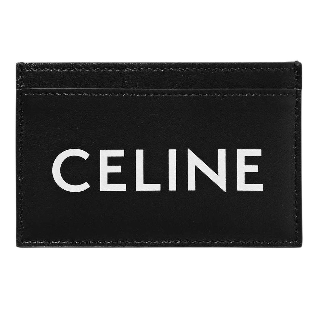 Celine Black and White Logo Print Leather Card Holder