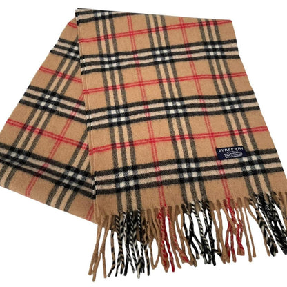 Vintage 90s Burberry Tan Brown Nova Check Lambswool Scarf