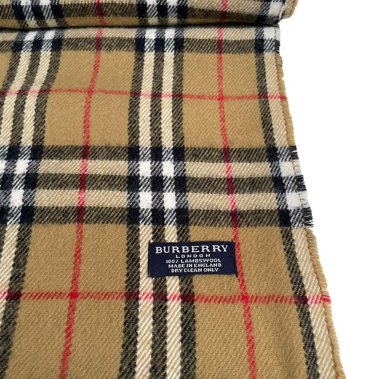 Vintage 90s Burberry Tan Brown Nova Check Lambswool Scarf