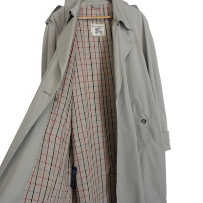 Vintage 80s Burberry Grey Double Breasted Belted Trench Coat