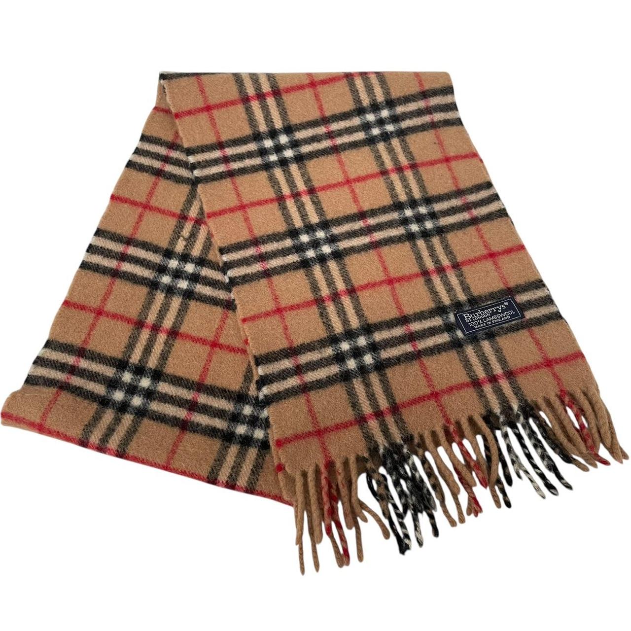 Vintage 90s Burberry Beige Nova Check Lambswool Scarf
