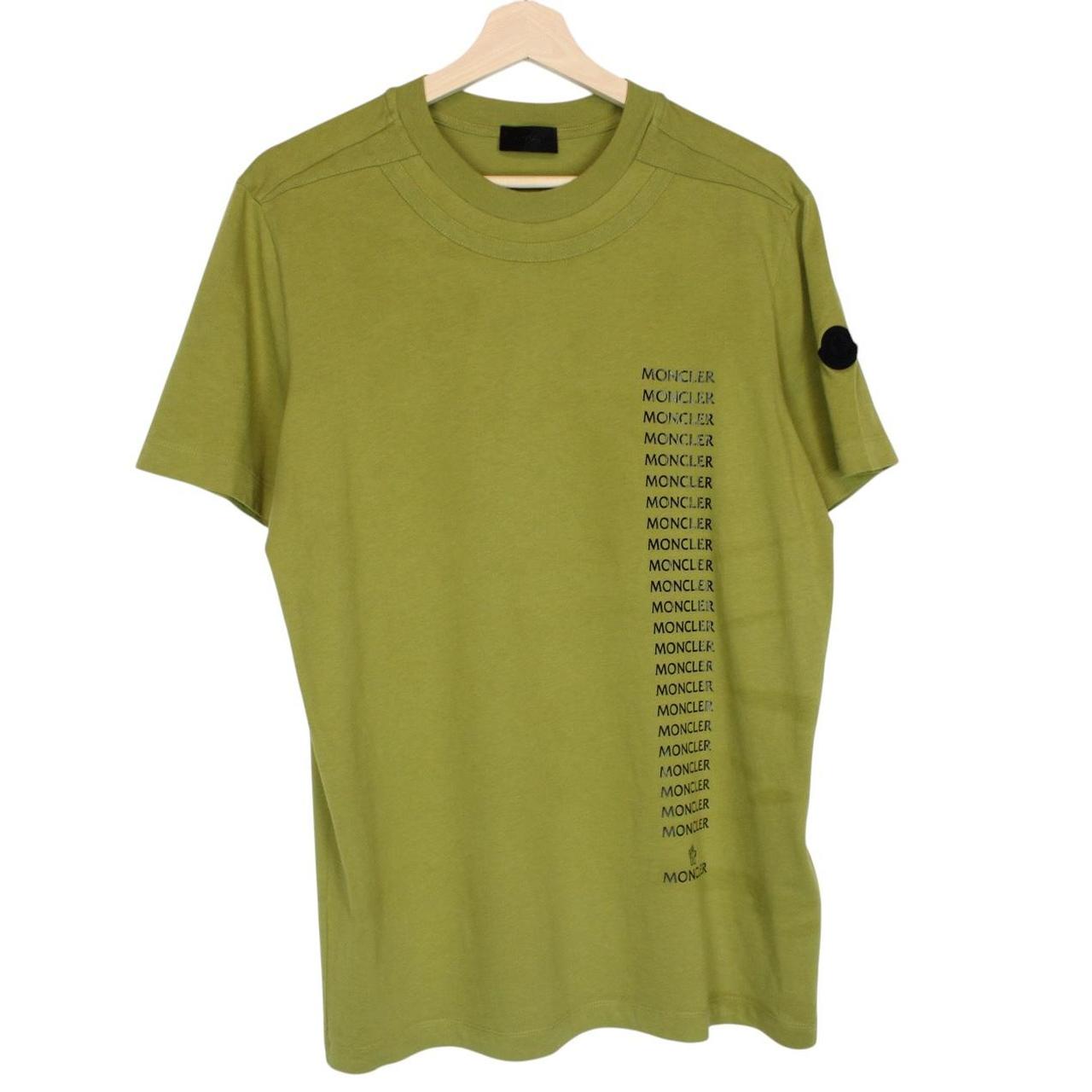 Moncler Green Vertical Logo Print Short Sleeve Cotton T-Shirt