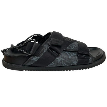 Louis Vuitton LV Monogram Navy Blue and Black Leather Honolulu Mule Sandals