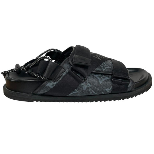 Louis Vuitton LV Monogram Navy Blue and Black Leather Honolulu Mule Sandals