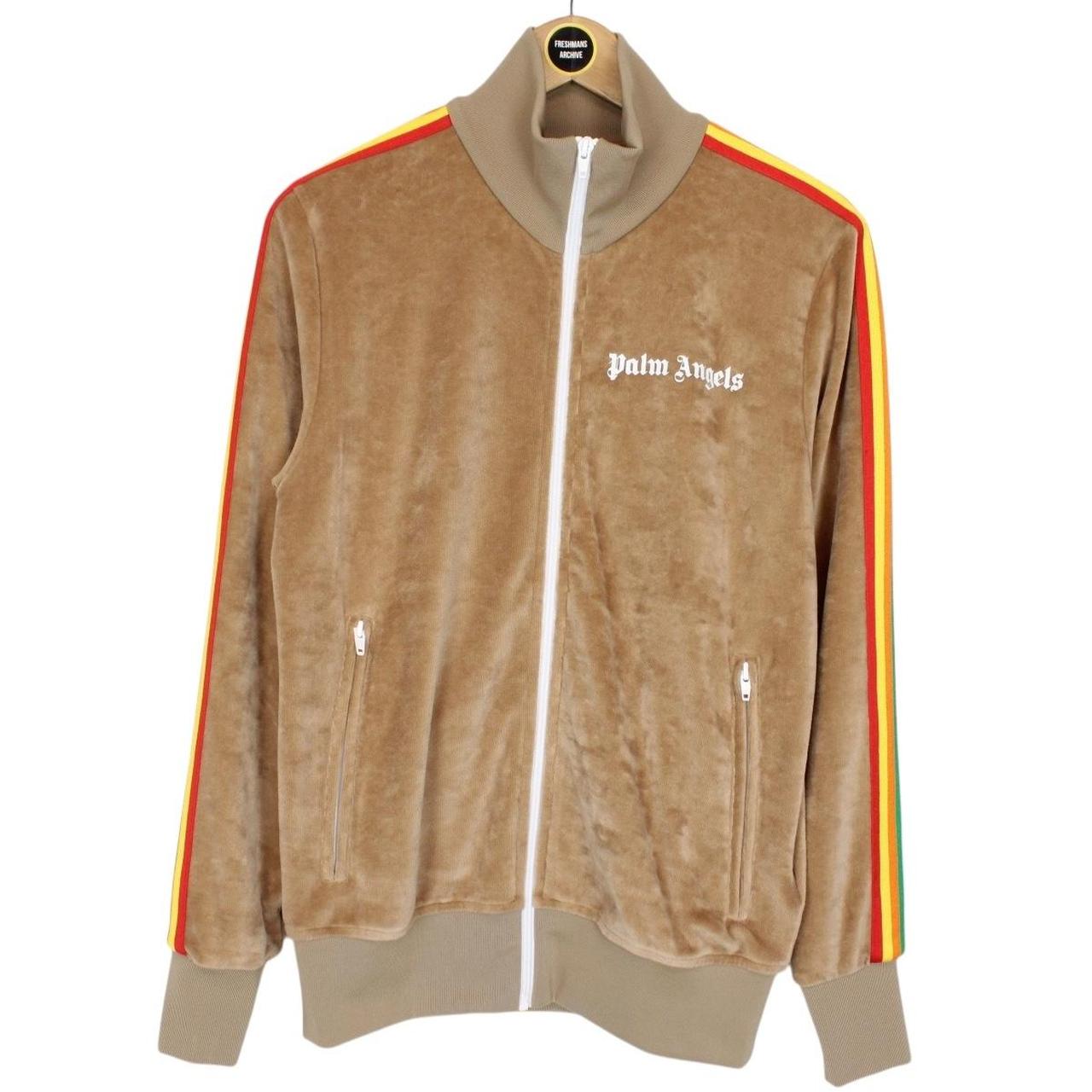 Palm Angels Tan Brown Full Zip Cotton Velour Track Jacket