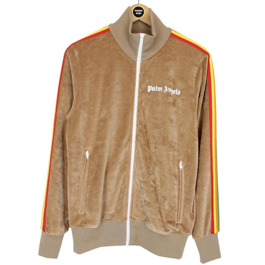 Palm Angels Tan Brown Full Zip Cotton Velour Track Jacket