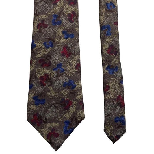 Fendi multicoloured silk tie with abstract print and logo detail.