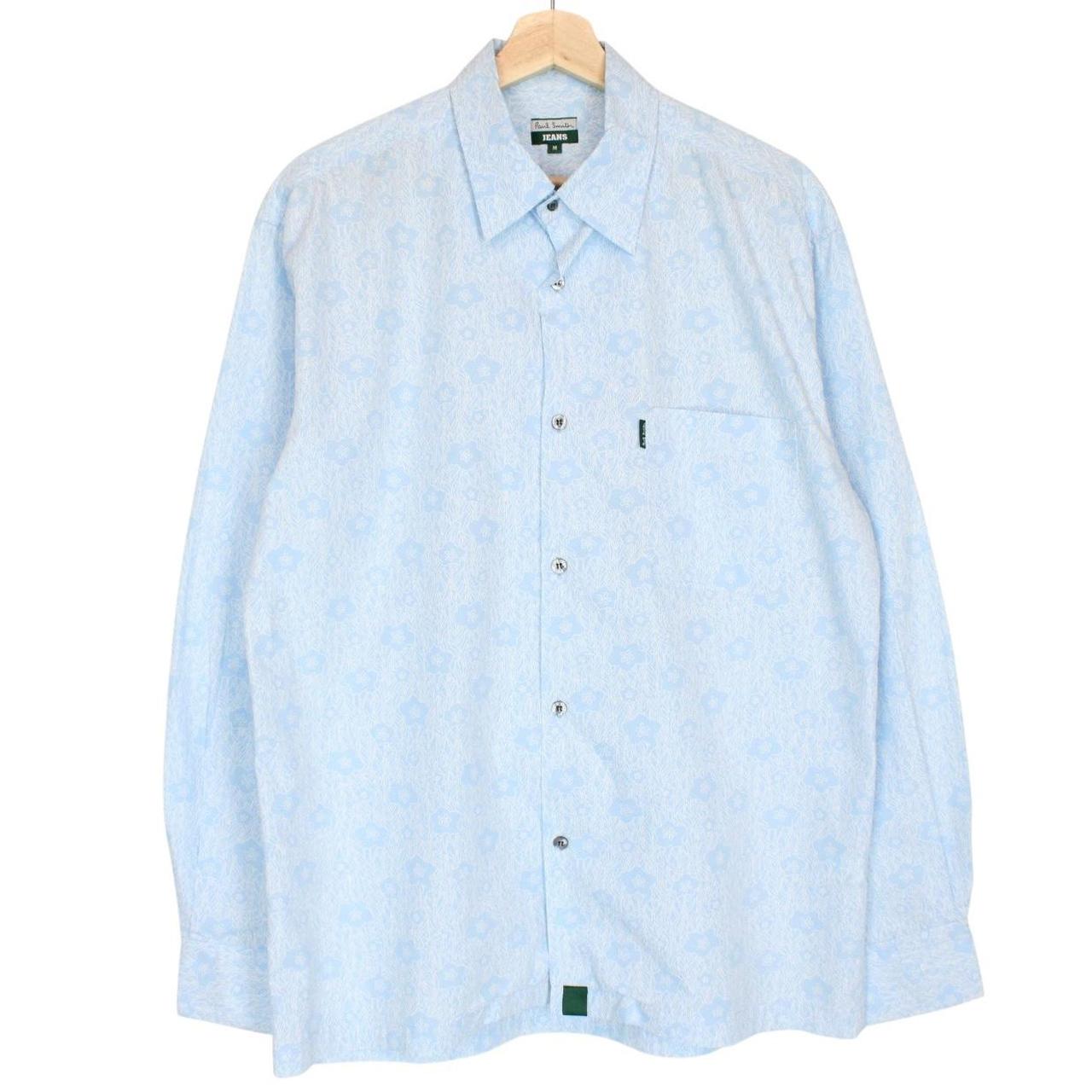 Paul Smith blue long sleeve shirt with floral print, cotton material, size medium.
