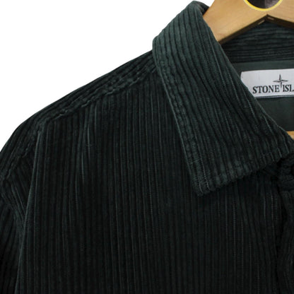 Stone Island AW 2022 Dark Green Long Sleeve Spellout Corduroy Shirt