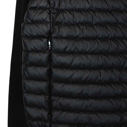 Moncler black cardigan jacket with full zip, down tricot material, and logo detail.