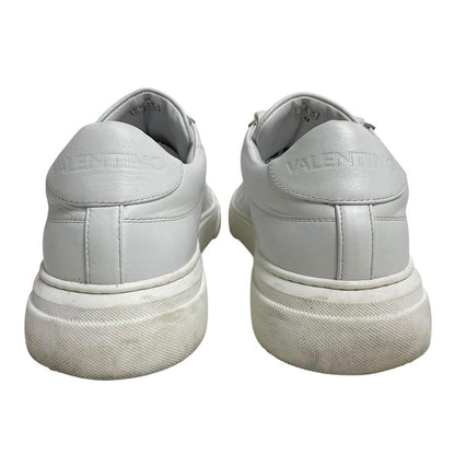 Valentino black and white trainers calfskin leather with logo detail and scuffed soles.