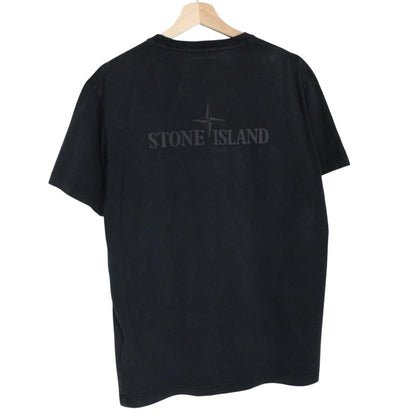 Stone Island black short sleeve cotton t-shirt with logo patch on sleeve.