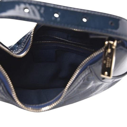 Gucci Navy Blue Patent Leather Horsebit Embossed Hobo Crescent Bag