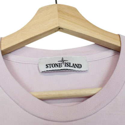 Stone Island pink long sleeve t-shirt with compass logo and pocket detail.