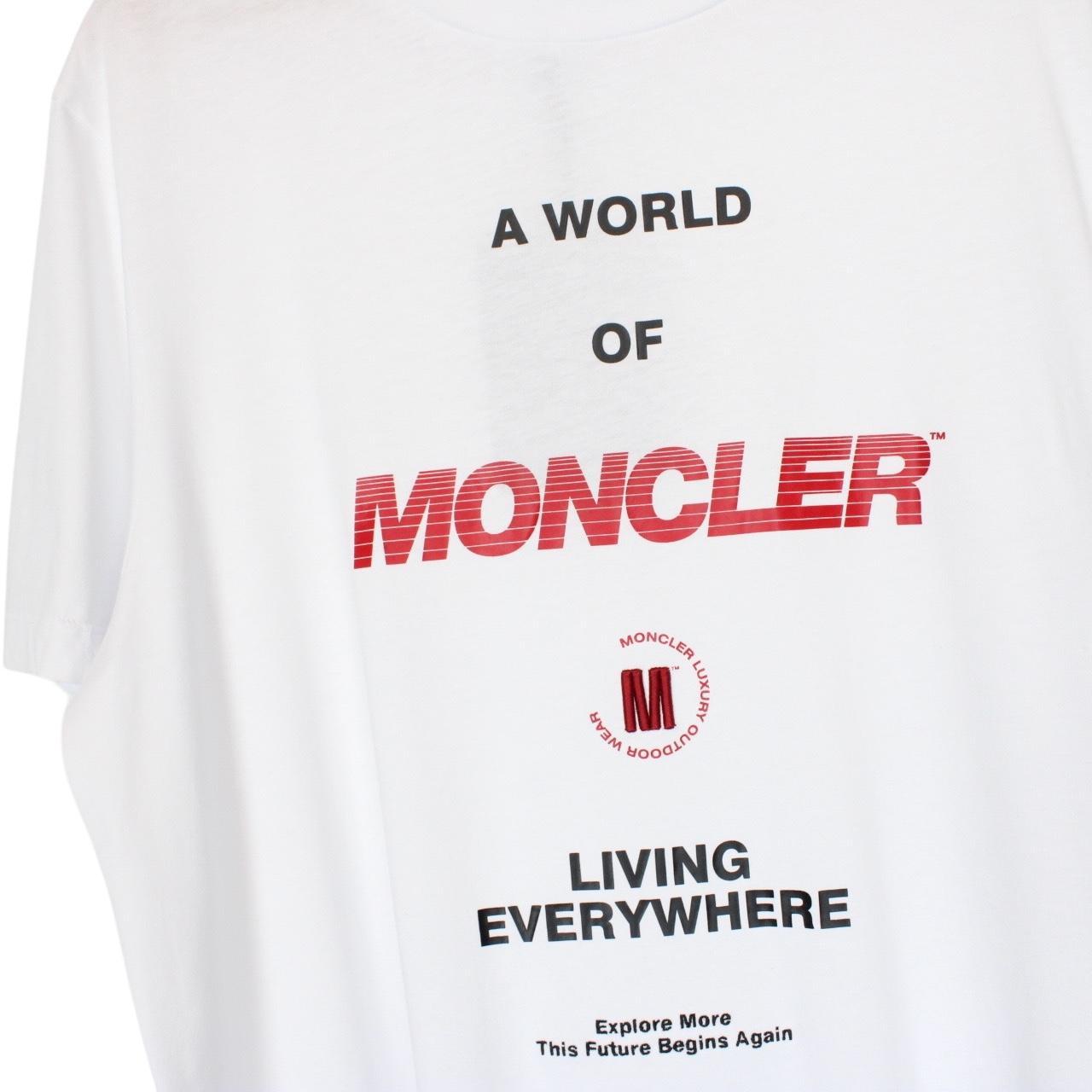 Moncler White Logo Print Short Sleeve Cotton T-Shirt